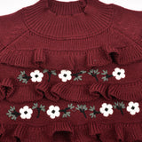 שמלת סריג עם פרחים - בורדו