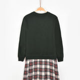 שמלת משבצות משולבת - ירוק