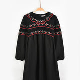 שמלה משולבת סריג פרחוני - שחור