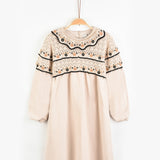 שמלה משולבת סריג פרחוני - אבן