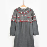 שמלה משולבת סריג פרחוני - אפור