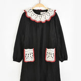 שמלת כיסים וצווארון סרוג - שחור