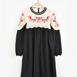 שמלה בשילוב סריג פרחוני - שחור