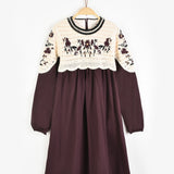 שמלה בשילוב סריג פרחוני - בורדו