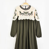 שמלה בשילוב סריג פרחוני - זית