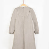 שמלת קטיפה עם רקמת פרחים - אפור