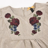 שמלת קטיפה עם רקמת פרחים - אפור