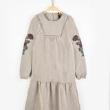 שמלת קטיפה עם רקמת פרחים - אפור