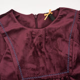 שמלת קטיפה עם רקמת פרחים - בורדו