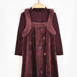 שמלת קטיפה משולבת - בורדו