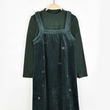 שמלת קטיפה משולבת - זית