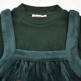 שמלת קטיפה משולבת - זית