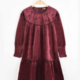 שמלת קטיפה עם פרחים - בורדו