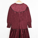 שמלת קטיפה עם פרחים - בורדו