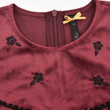 שמלת קטיפה עם פרחים - בורדו