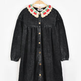 שמלת תיקתקים עם צווארון סרוג - שחור