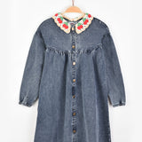 שמלת תיקתקים עם צווארון סרוג - כחול