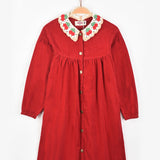 שמלת תיקתקים עם צווארון סרוג - אדום