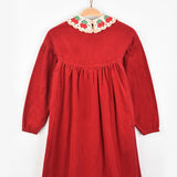 שמלת תיקתקים עם צווארון סרוג - אדום