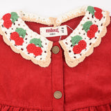 שמלת תיקתקים עם צווארון סרוג - אדום