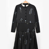 שמלה פרחונית בשילוב קרדיגן - שחור/כחול