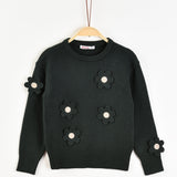 סוודר בשילוב פרחים סרוגים - ירוק