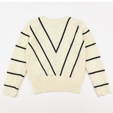 סוודר סריג פסים  - שמנת