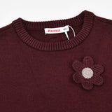 סוודר בשילוב פרחים סרוגים - בורדו
