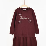 שמלת סריג עם פרחים - בורדו