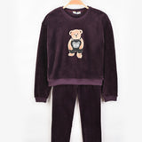 פיג'מת בייבי קטיפה עם דובי - סגול