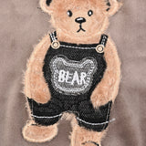 פיג'מת קטיפה עם דובי  - חום