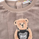 פיג'מת בייבי קטיפה עם דובי - חום