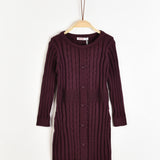שמלת סריג מכופתרת - בורדו