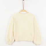 חולצת סריג עם רקמת פרחים - שמנת