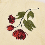 חולצת סריג עם רקמת פרחים - שמנת