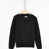 סוודר סריג ריב עם סרט - שחור