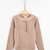 סוודר סריג ריב עם סרט - בז'