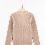 סוודר סריג ריב עם סרט - בז'