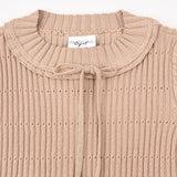 סוודר סריג ריב עם סרט - בז'