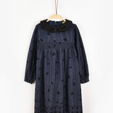 שמלה פרחונית עם צווארון קטיפה - נייבי