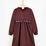 שמלה בשילוב קרדיגן כפתורים - בורדו