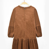 שמלת קורדרוי עם שרוכי קשירה - קאמל