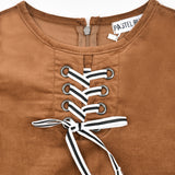 שמלת קורדרוי עם שרוכי קשירה - קאמל