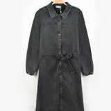 שמלת ג'ינס עם חגורה - אפור