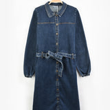 שמלת ג'ינס עם חגורה - כחול