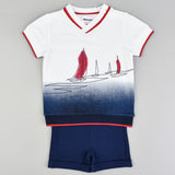 חליפת מפתח וי עם הדפס - נייבי