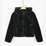 ז'קט פרוותי עם רוכסן - שחור