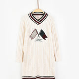 שמלת סריג דוגמת צמות - אבן