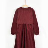 שמלת קטיפה בשילוב וסט סריג - בורדו