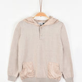 סוודר קפוצ'ון עם כיסים - אבן
